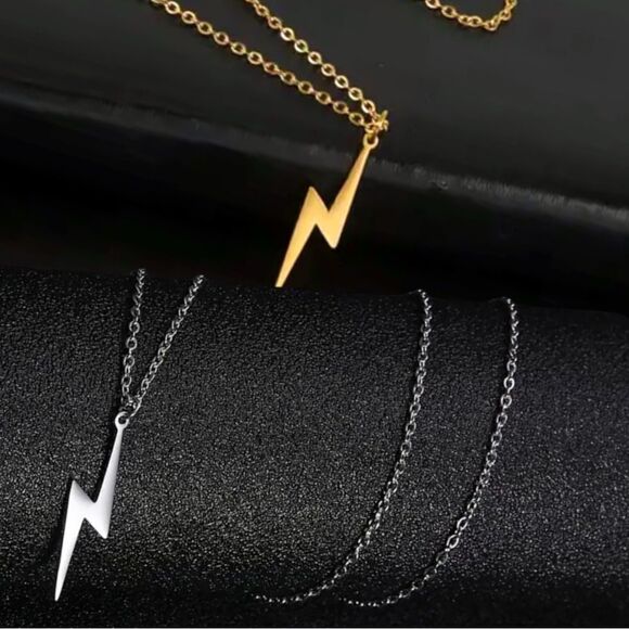 Stainless Steel l Ladies, Unisex l Gold Lightning Bolt l Necklace l New - Picture 9 of 10